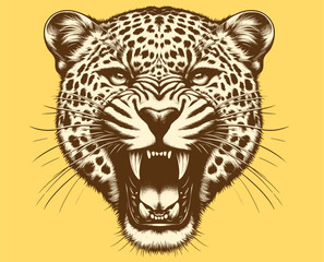 Leopard roaring portrait, vector illustration.