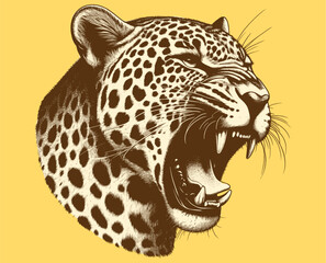 Leopard roaring portrait, vector illustration.