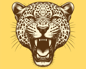 Leopard roaring portrait, vector illustration.