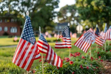 Large Field of American Flags Displayed for Independence Day or Veterans Day