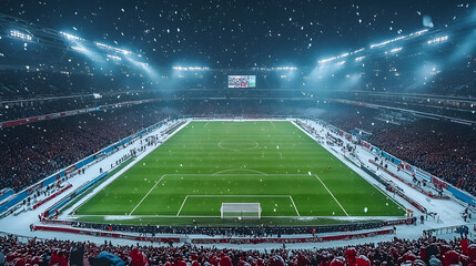 Snowy Stadium Soccer Game Night