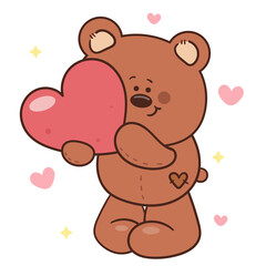 Valentine animal with teddy bear with heart kawaii cartoon lovely couple