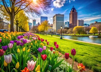 Vibrant Boston Esplanade blossoms explode in spring's macro glory.