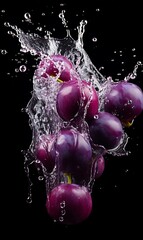 Water splashing on Damson Plum. Fresh Damson Plum