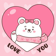 Valentine animal with polar bear baby girl kawaii cartoon lovely couple