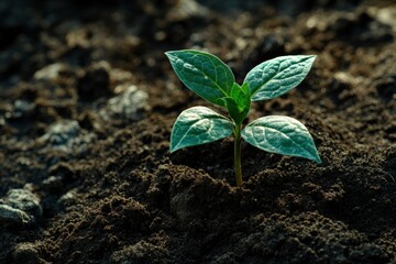 Fototapeta premium Green seedling growth in fertile soil nature close-up vibrant environment inspirational concept