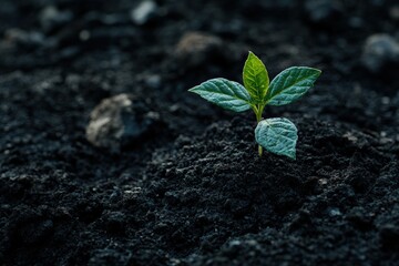 Naklejka premium New beginnings young sapling emerges from rich dark soil nature's resilience earth close-up growth concept