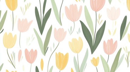 Pastel tulips seamless pattern spring floral textile design