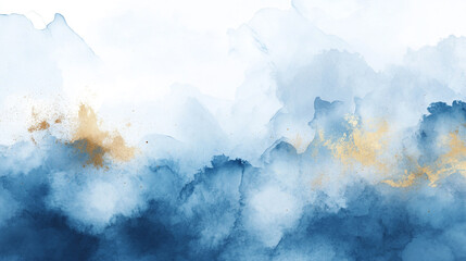 Abstract watercolor artwork featuring blue and gold tones with a soft, flowing texture