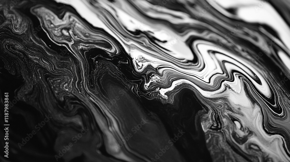 Poster abstract black and white marble texture with flowing patterns and swirls