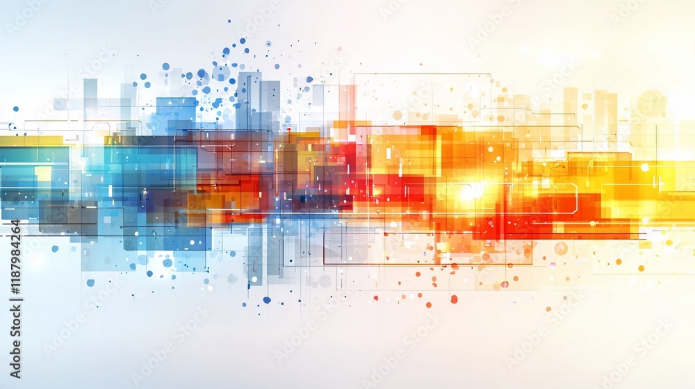 Poster abstract colorful technology background with geometric shapes and light effects.