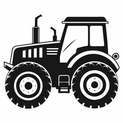 Simple Black and White Illustration of a Tractor
