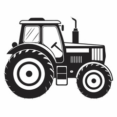 Simple Black and White Illustration of a Tractor