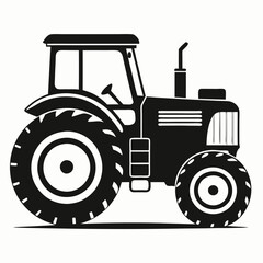 Simple Black and White Illustration of a Tractor