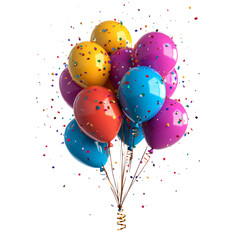 Colorful Balloons with Confetti Isolated on Transparent Background for Celebratory Themes