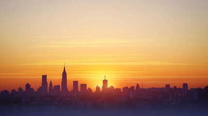 Fototapeta premium City skyline sunrise, urban landscape, golden hour, New York cityscape, background for travel brochures