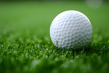 Obraz premium Golf ball on green, course background