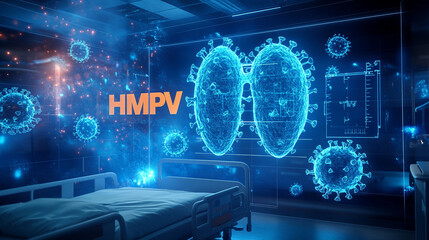 background of recently break out of hmpv virus surrounding world wide, Human metapneumovirus showing on blue background, hmpv virus floating on background, Human metapneumovirus background.