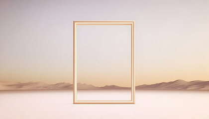 Empty frame in desert landscape at sunset;  advertising, website banner, or social media post
