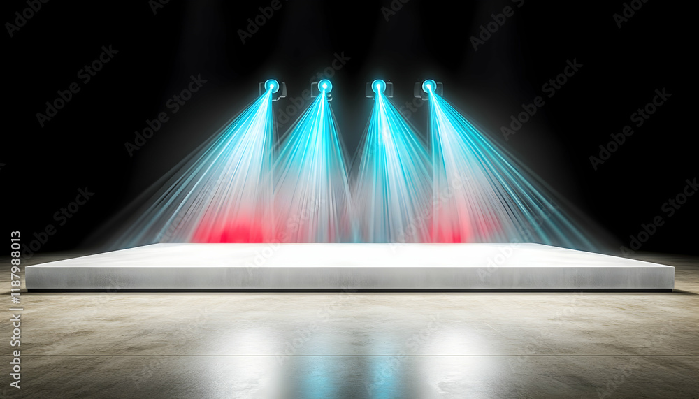 Poster empty stage with spotlights, ready for a performance or presentation. ideal for event promotion or e