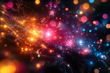 Obraz premium Futuristic abstract tech background featuring vibrant lights digital landscape motion graphics cosmic environment high-definition viewpoint