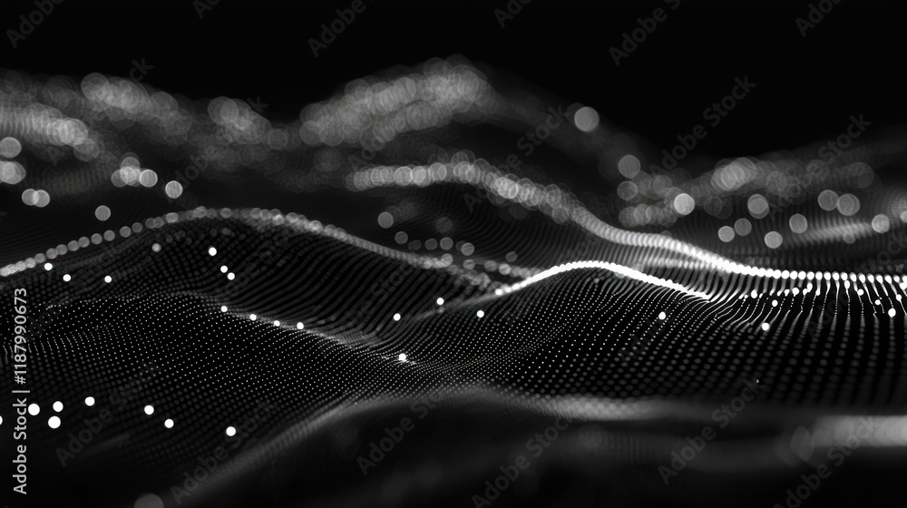 Poster abstract digital waves: a monochromatic symphony of data points