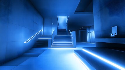 Obraz premium A futuristic VR experience in a luxury home with floating stairs and glowing paths. Perfect for ads on smart homes, future tech, or luxury real estate, blending modern design with digital innovation.