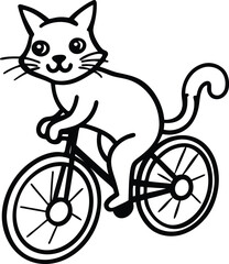 A cute cat riding a bicycle vector, A cute cat riding a bicycle silhouette vector art, A cute cat riding a bicycle line art vector