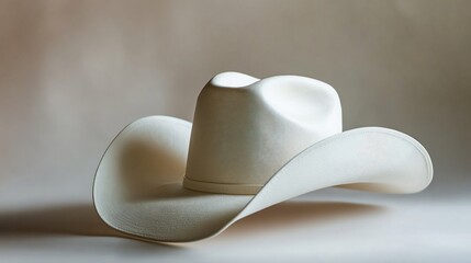 A white cowboy hat displayed elegantly against a soft background.
