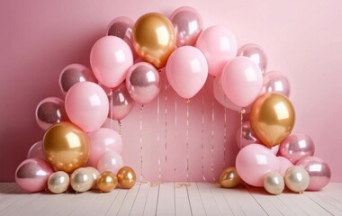 Pink gold background image, glitter, balloon, birthday, festival, gradation, light, banner, texture