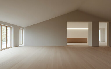 Modern minimalist interior in a spacious well-lit room with natural light streaming through windows