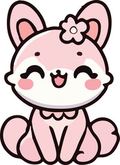 Obraz premium Happy bunny, and a cheerful fox, with happy smiling face expression. Cute kawaii animals, kids flat vector illustration