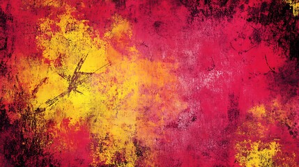 Fototapeta premium A rough, grungy abstract pattern of bright red, yellow, and pink, creating a bold, chaotic design.