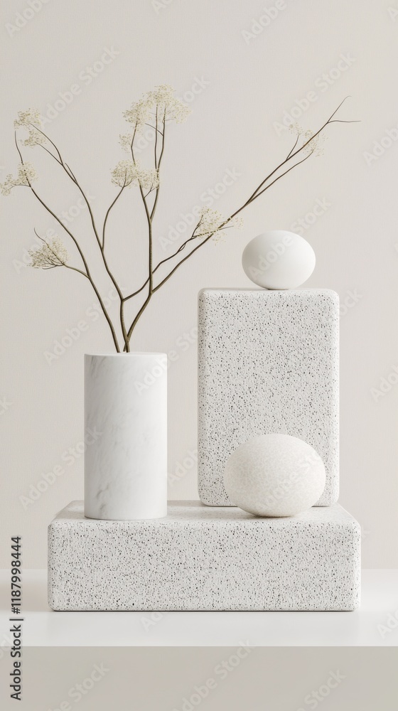 Poster minimalist product display with abstract props in modern interior setting soft colors aesthetic desi