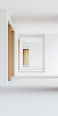 Fototapeta premium Modern minimalist hallway with wooden accents and bright lighting in a contemporary building