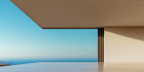 Modern architectural design featuring a coastal view and minimalistic elements in daylight