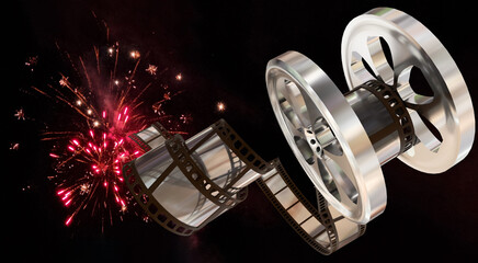 film cinema festival reel negative for bacground - 3d rendering