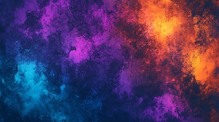 Fototapeta premium A vibrant mixture of neon purple, blue, and orange, creating a grungy abstract pattern with rough textures.