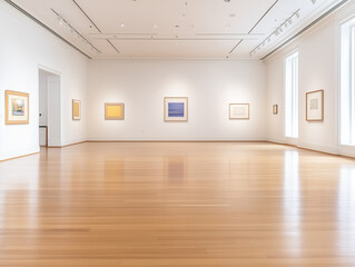 Obraz premium Historic Museum Gallery Display, Off-White Walls Embrace Artistic Splendor