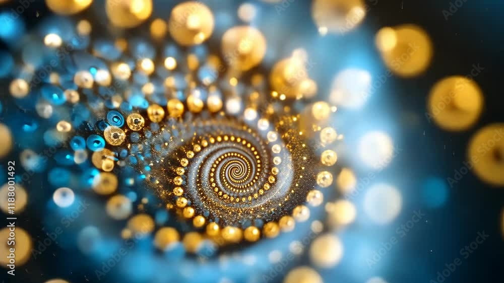 Poster swirling golden and blue spirals create a mesmerizing visual effect in an abstract design