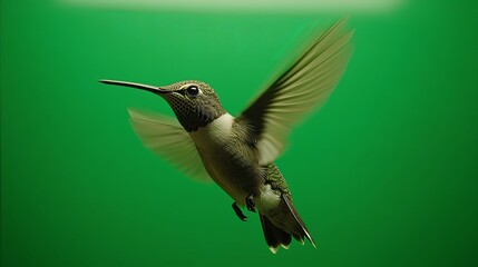 Fototapeta premium Hummingbird in Flight: A Serene Green Background Study