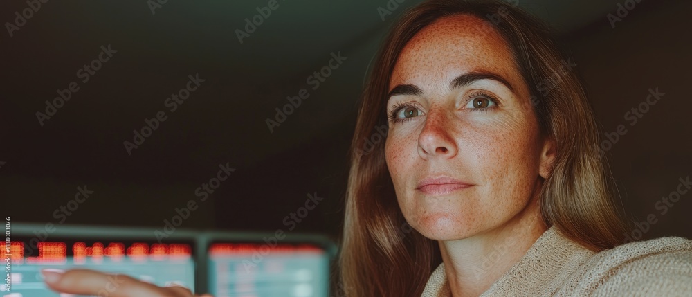 Aufkleber woman interacting with virtual data display modern tech futuristic interface