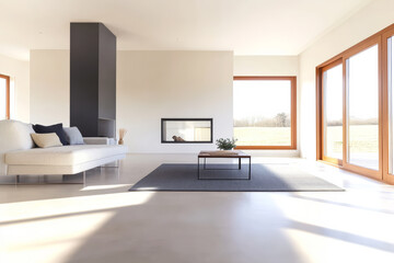 Fototapeta premium Modern living room with minimalist design and natural light in a tranquil setting