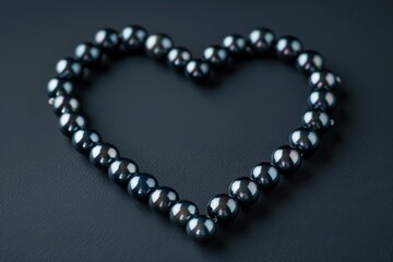 Heart-shaped black pearl necklace on dark background