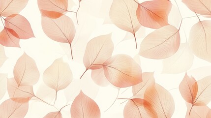 Peach leaves falling, white background, seamless pattern, design texture
