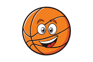 Cartoon basketball character with a cheerful face, vibrant orange design, and bold black lines, isolated on a white background for creative use