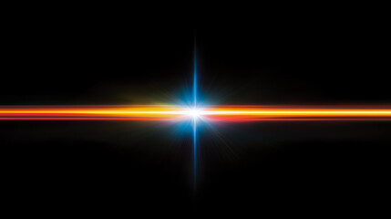 Fototapeta premium Cosmic Flare: A mesmerizing burst of celestial energy, captured in an abstract photograph featuring a brilliant blue star with streaks of golden and orange light against a dark, cosmic background.