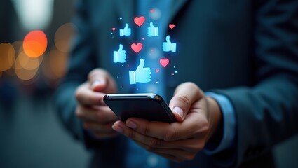 Person receives digital likes and hearts on smartphone