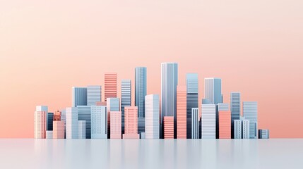 Obraz premium A modern city skyline with pastel-colored buildings set against a soft gradient background.