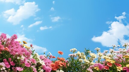 Obraz premium Colorful Flowers Bloom Under a Bright Sunny Sky